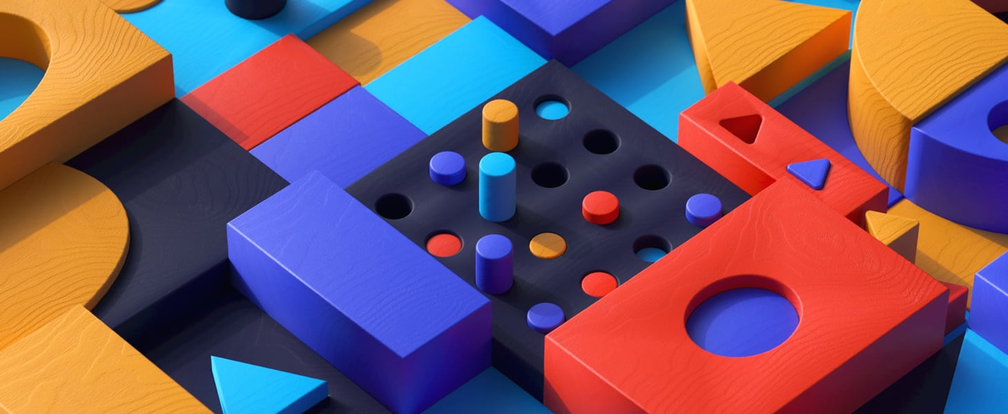 different shaped and coloured blocks stacked together